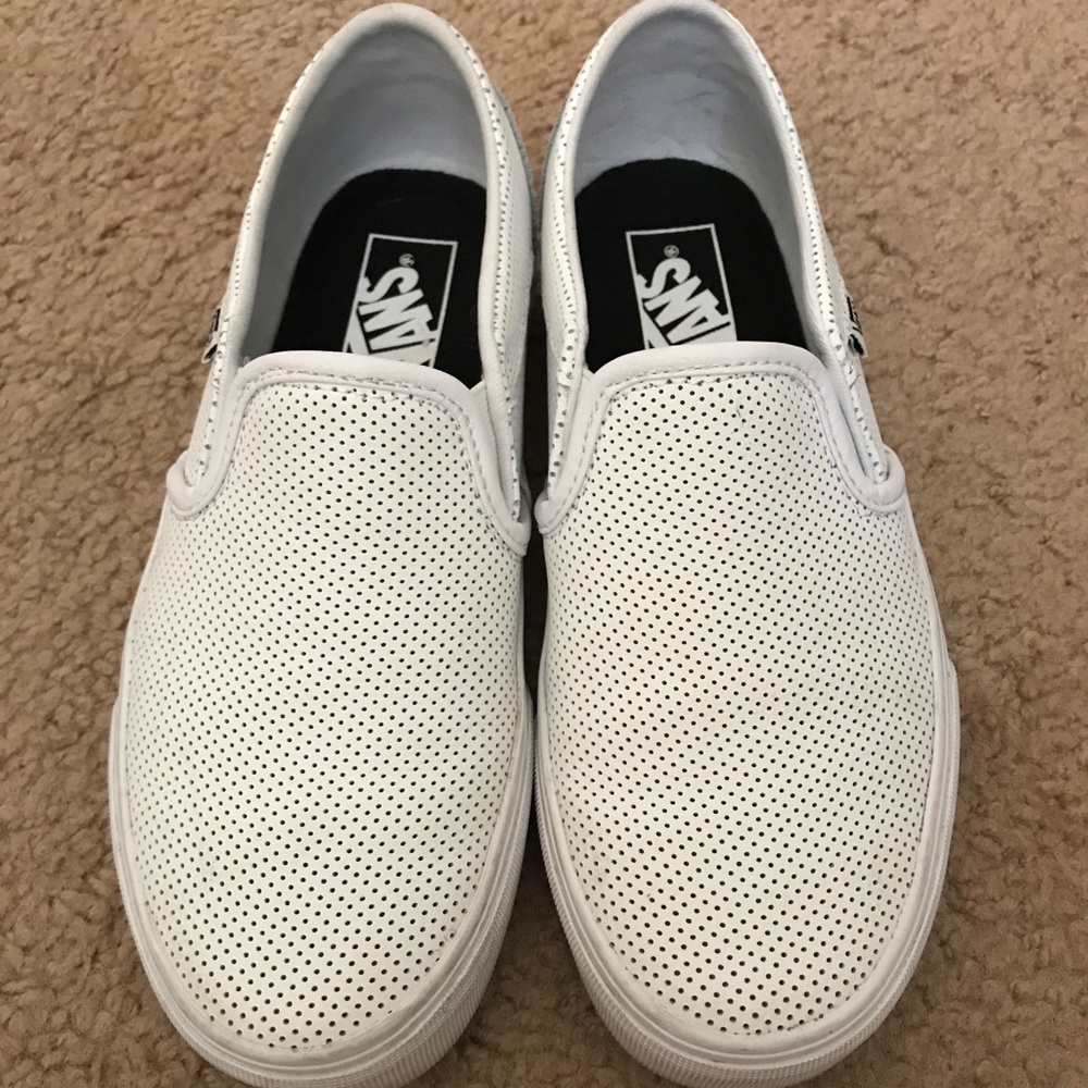 White Asher Perforated Slip-On Vans in White